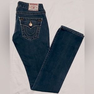 True Religion Women’s Billy Flap Pocket Straight Leg Jeans Dark Blue Size 24